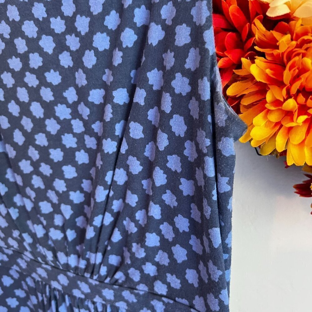 Boden Knee Length Floral Retro Dress Jersey Ruched Sz 4R in Blue Floral - Picture 4 of 11